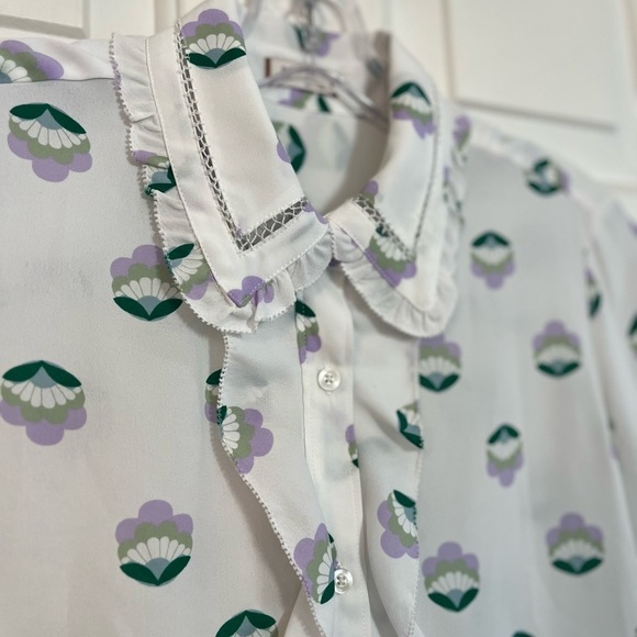 Aritzia Sunday Best Floral Print Button Front Long Sleeve Ruffle Blouse XS - Picture 7 of 16